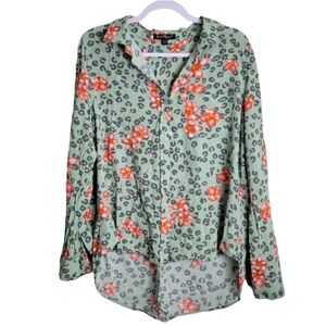 Velvet‎ ♡ Heart Leopard Print Flower Boho High-low V neck Blouse L